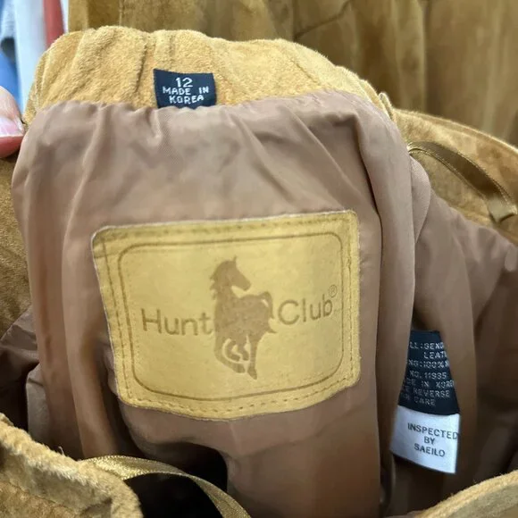 Vintage Hunt Club Suede Leather Jacket Tan 90s Barn Chore Coat Button Size 12 L - Picture 3 of 6